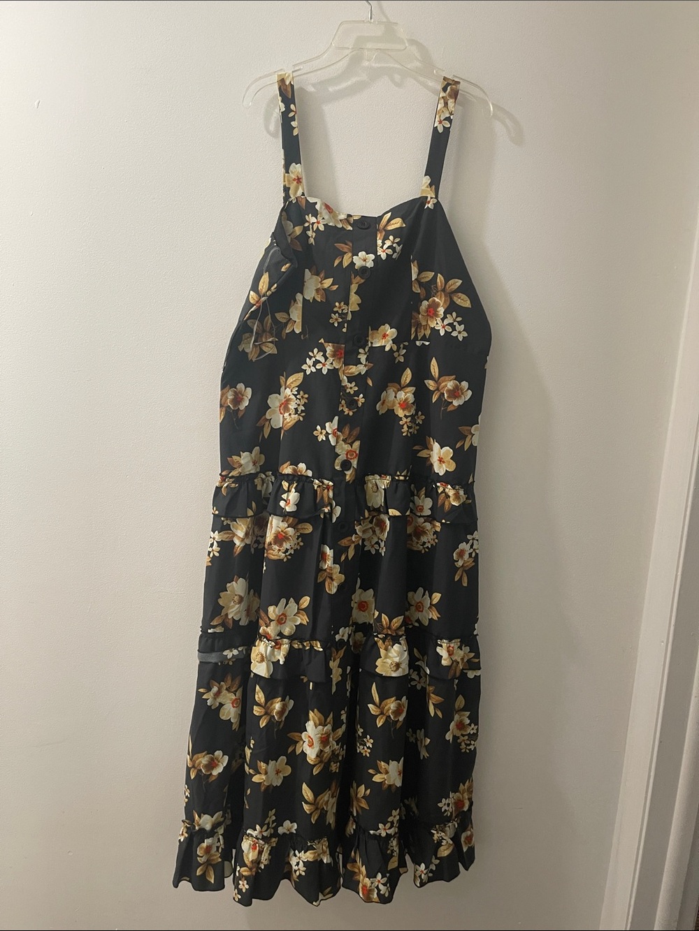 TRULY Black Floral Tiered Maxi Dress with Yellow-Cream Blooms